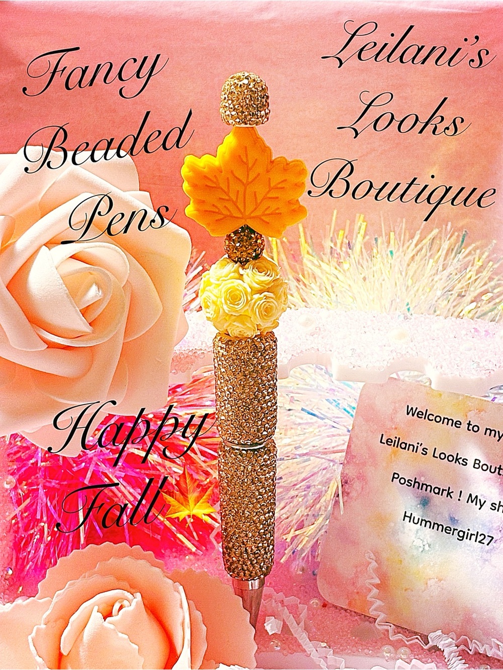 Bejeweled Fall Leaf Decorative Pen - Gold & Yellow